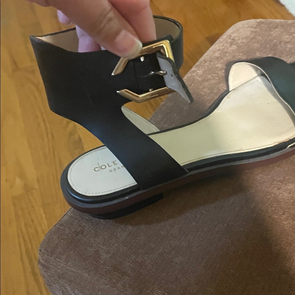 Cole Haan Elegant Black Ankle Strap and Buckle Sandal Dress Shoes